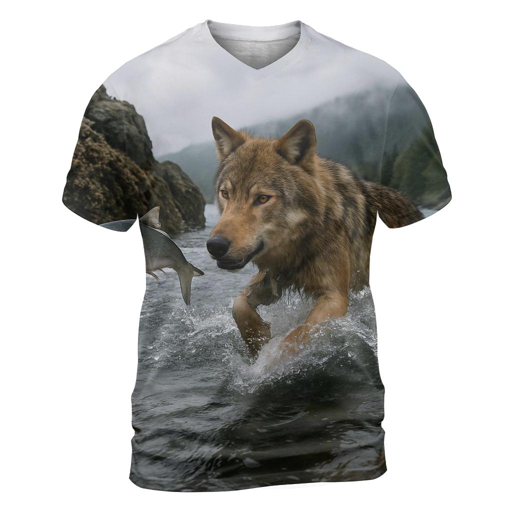 Coastal Wolf Fishing At Low Tide trendy printed shirt styles