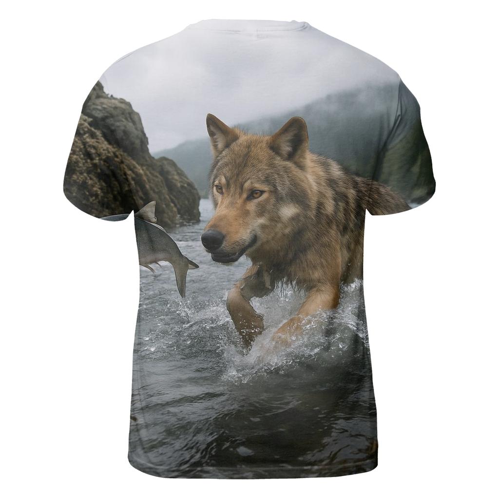 Coastal Wolf Fishing At Low Tide trendy printed shirt styles