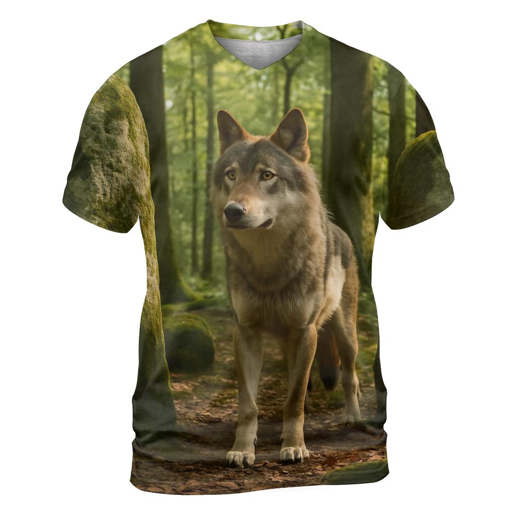 Eurasian Wolf At Ancient Forest Megaliths personalized full print shirts