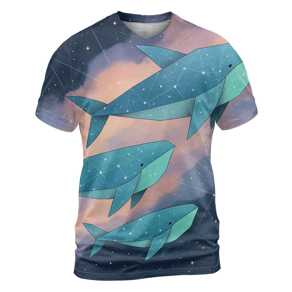 Cosmic Origami Whales creative print fashion shirts