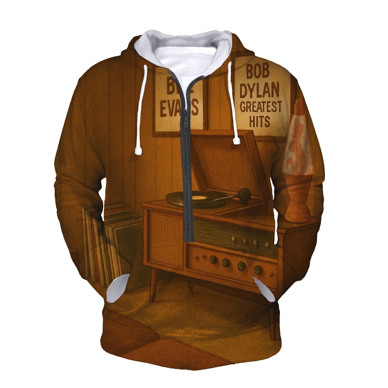 Retro Vinyl Listening Lounge Scene zip-up hoodies