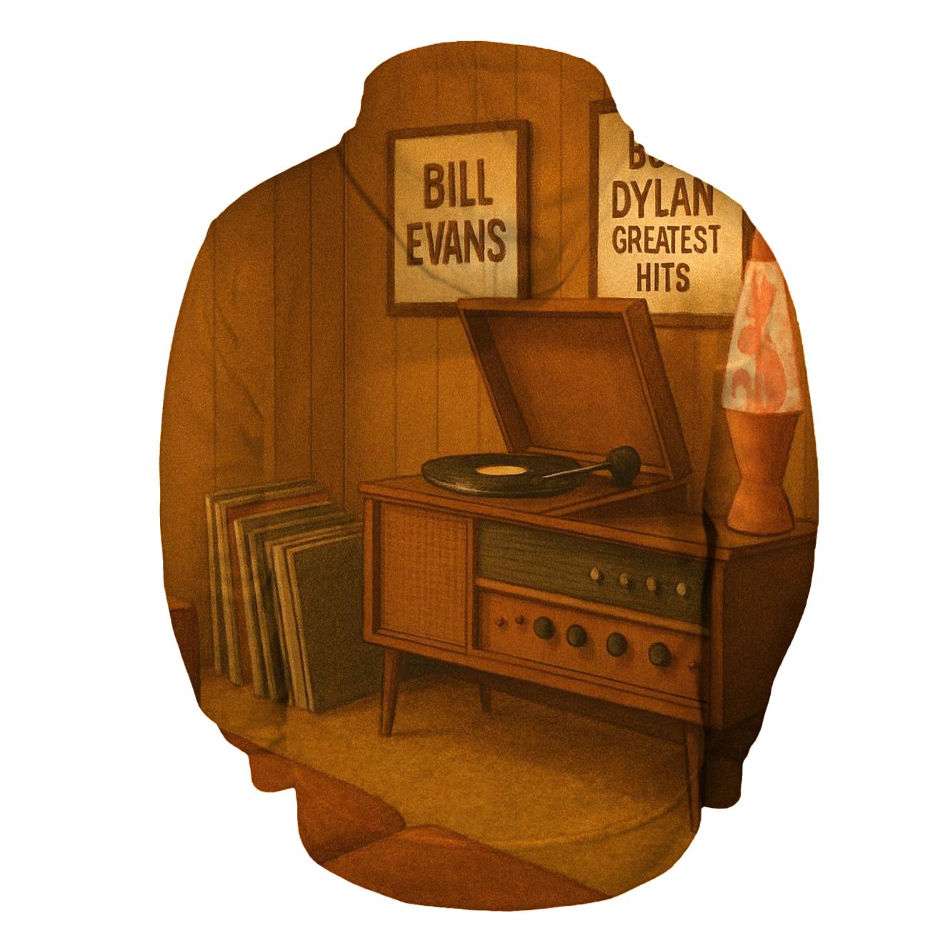 Retro Vinyl Listening Lounge Scene zip-up hoodies