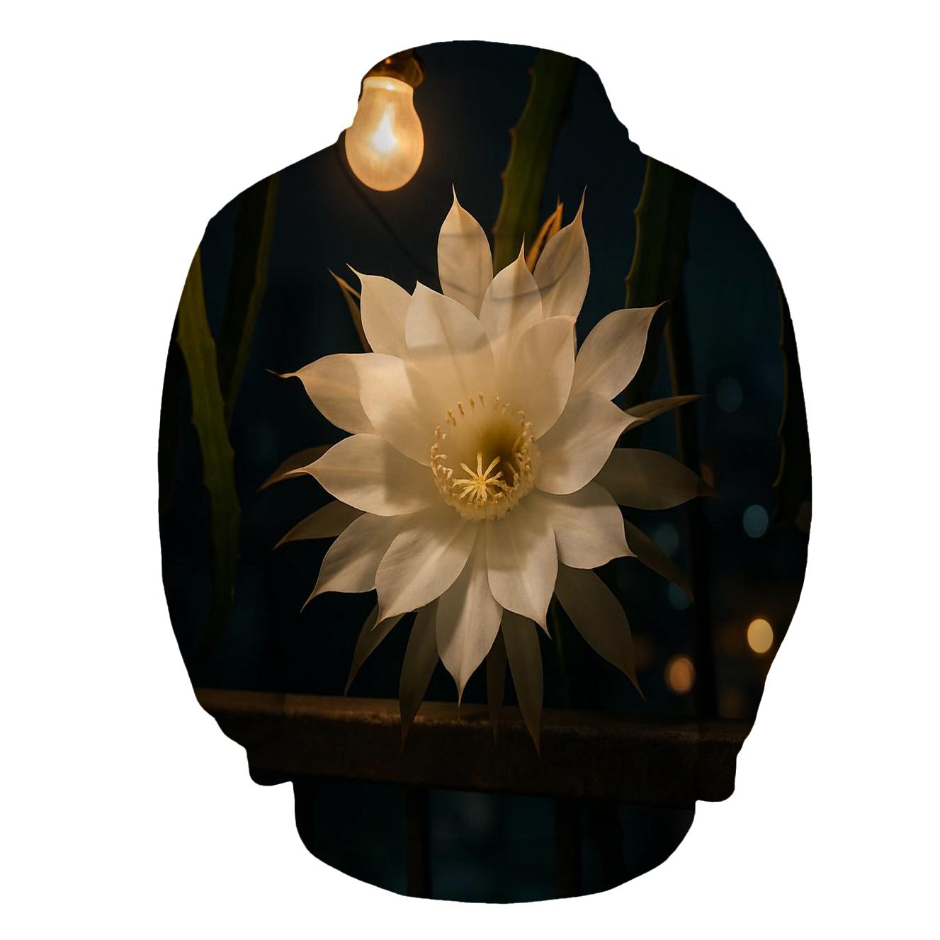 Night Blooming Cereus On Concrete Balcony designer hoodies