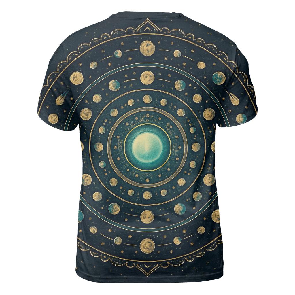 Luminous Planetary Mandala artistic all-over print tops