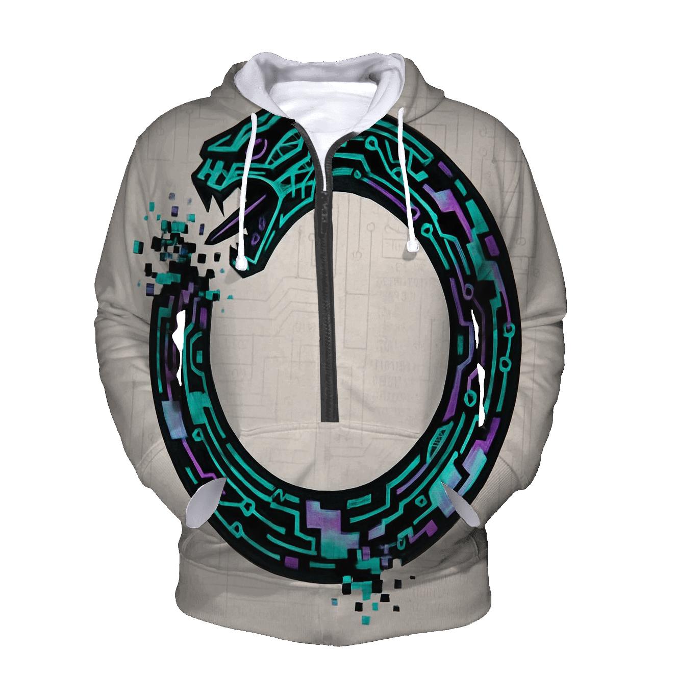 Digital Glitch Ouroboros Circuit custom hoodies