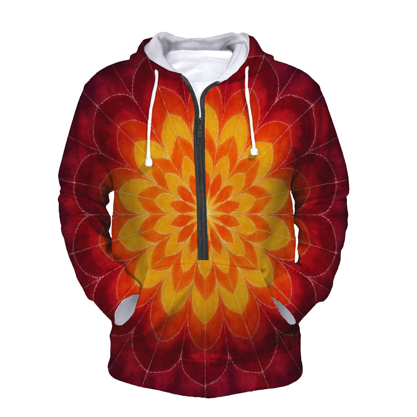 Solar Mandala Sunburst Overdye custom hoodies
