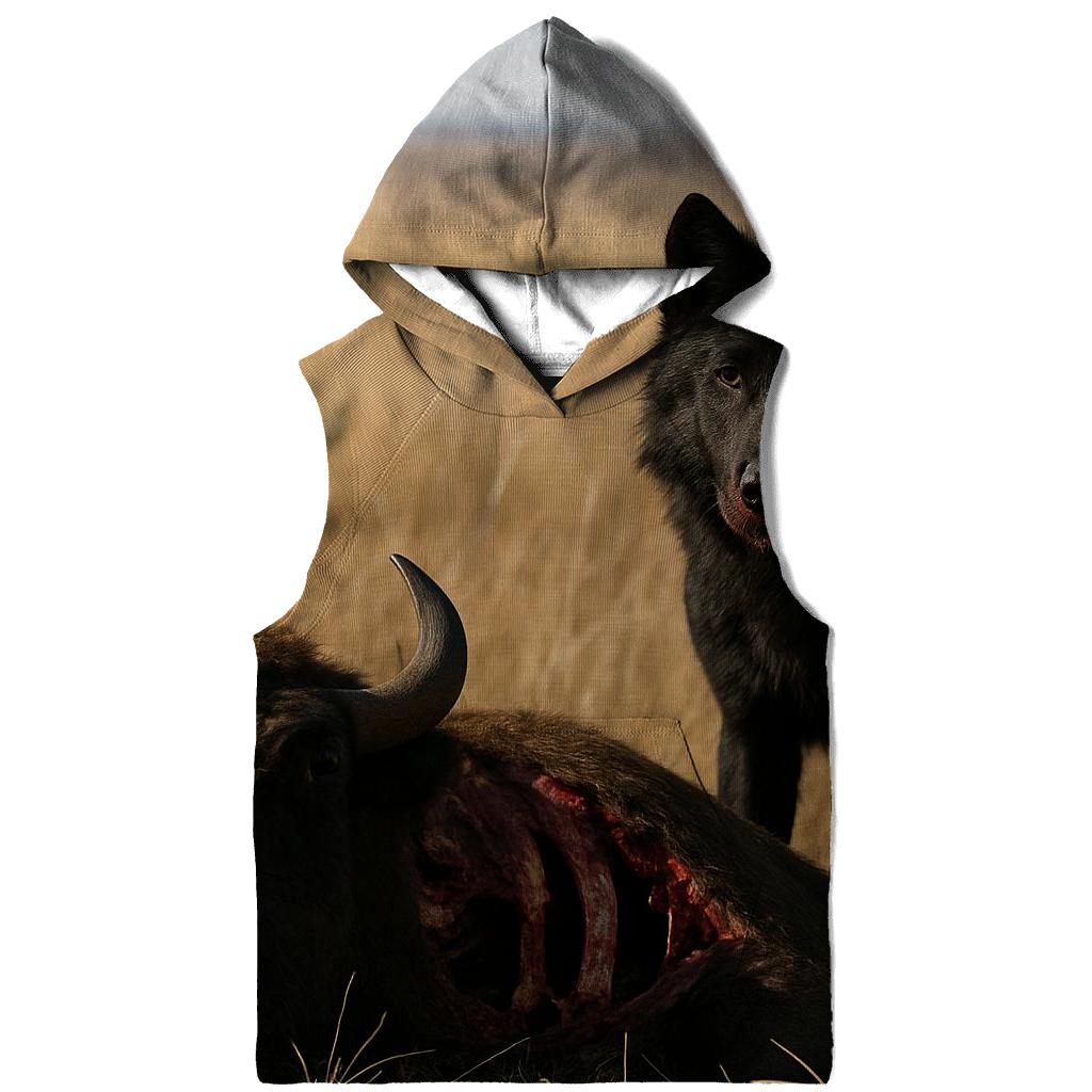 Black Wolf On Prairie Bison Carcass custom hoodies