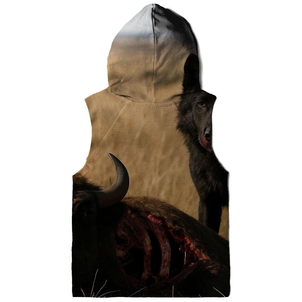 Black Wolf On Prairie Bison Carcass custom hoodies