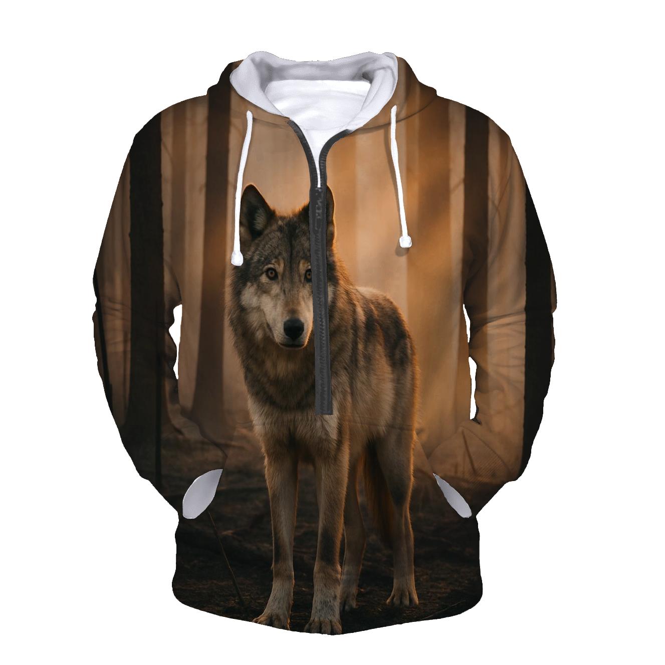 Timber Wolf At Forest Fire Edge designer hoodies