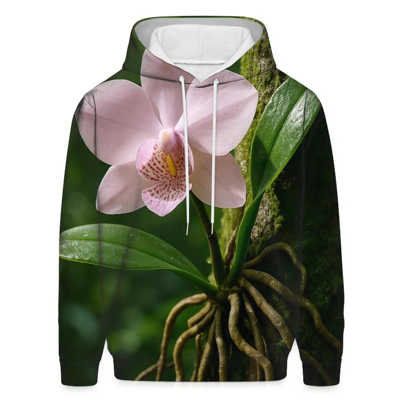 Wild Orchid On Rainforest Tree Trunk pullover hoodies