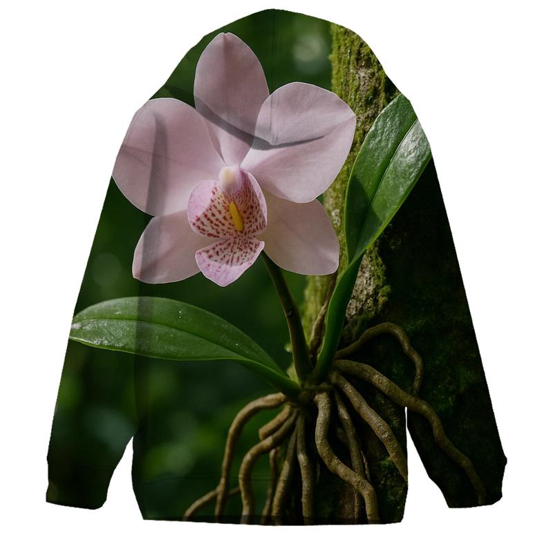 Wild Orchid On Rainforest Tree Trunk pullover hoodies