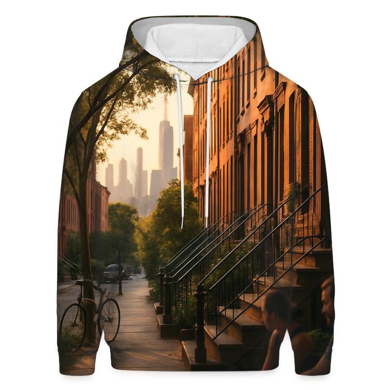 Brooklyn Brownstone Block With Distant Skyline zip-up hoodies