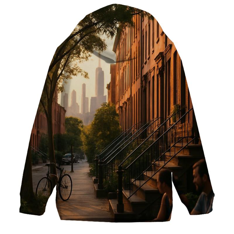 Brooklyn Brownstone Block With Distant Skyline zip-up hoodies