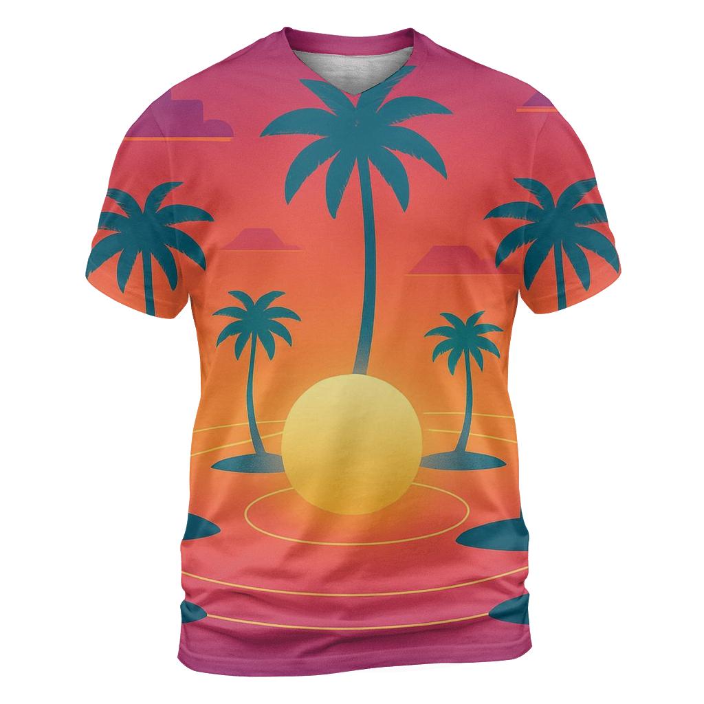 Orbiting Palm Mirage artistic all-over print tops