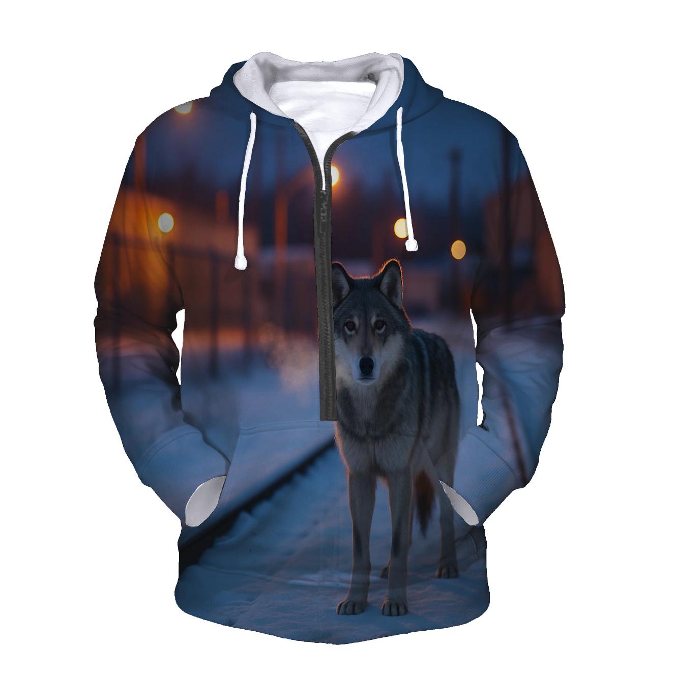 Urban Edge Wolf On Frozen Rail Line custom hoodies