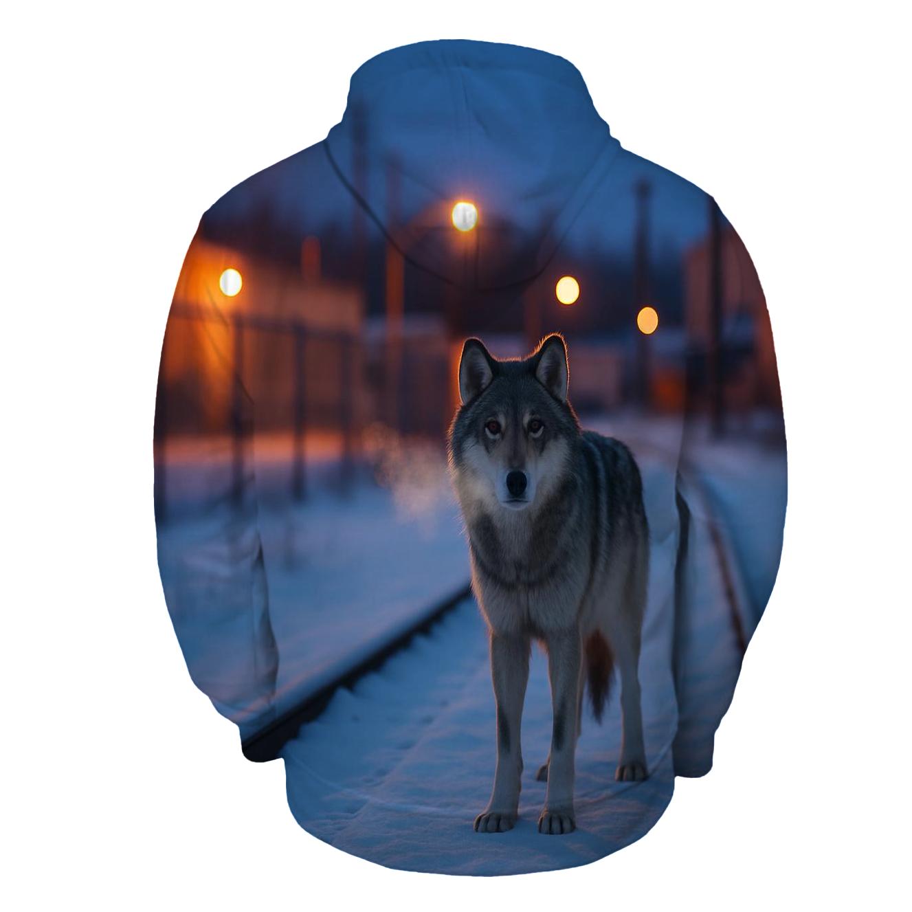 Urban Edge Wolf On Frozen Rail Line custom hoodies