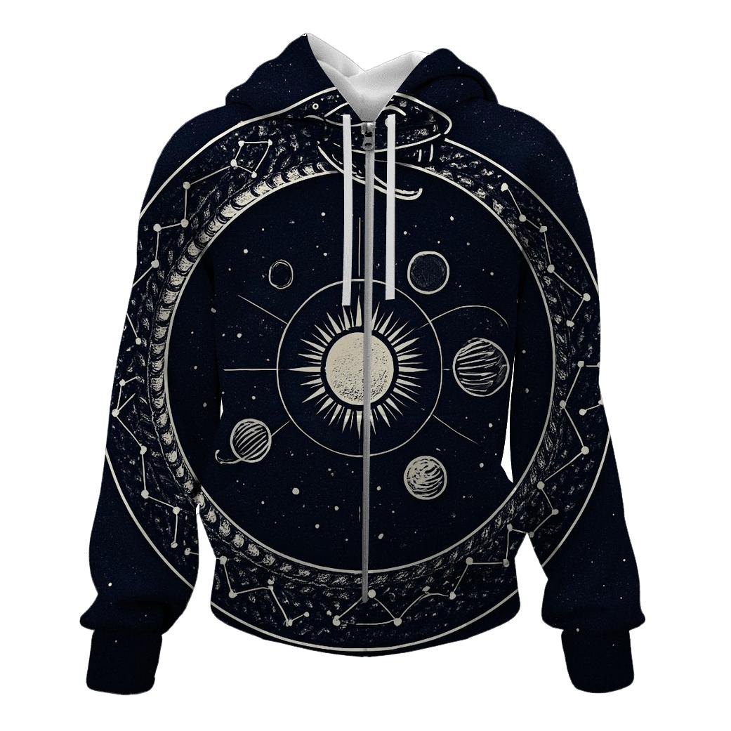 Celestial Circuit Ouroboros embroidered hoodies