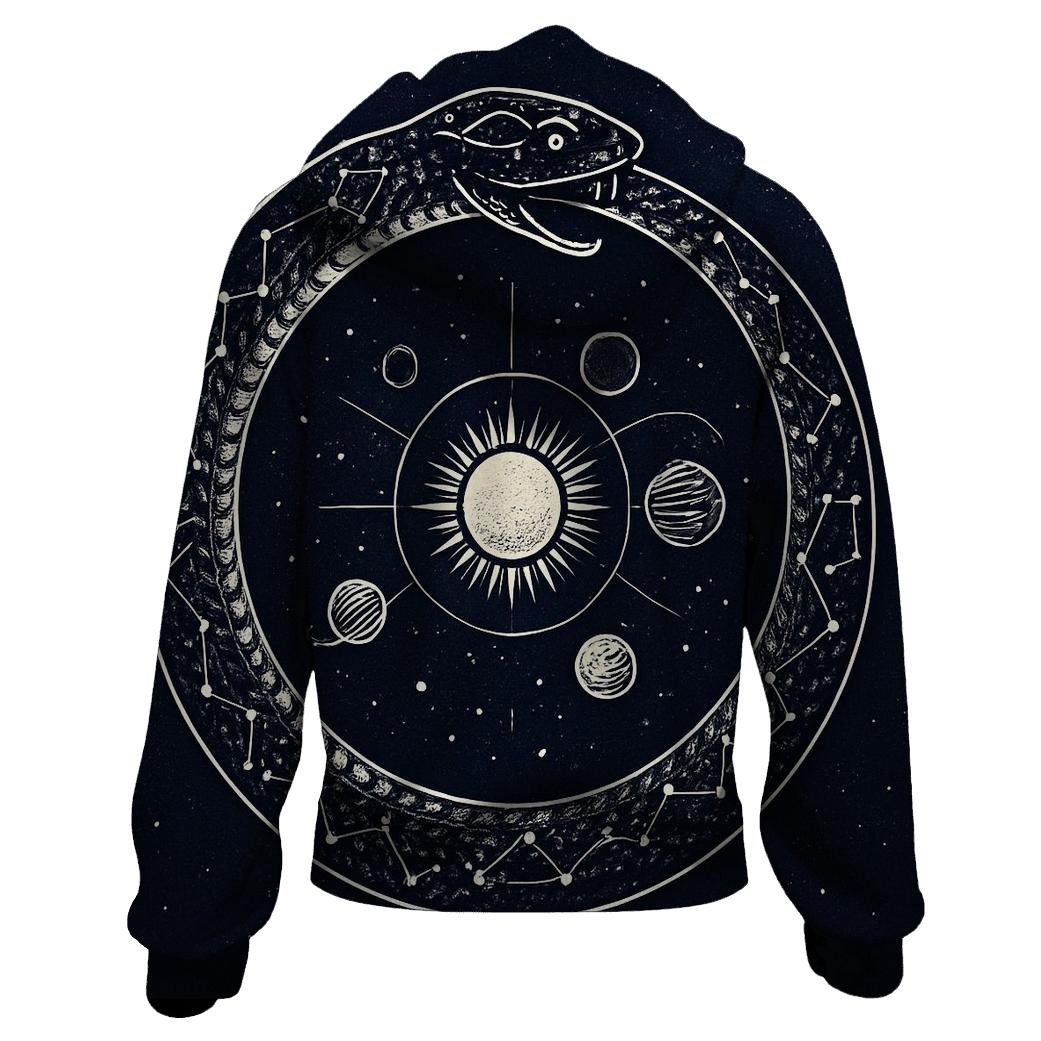 Celestial Circuit Ouroboros embroidered hoodies