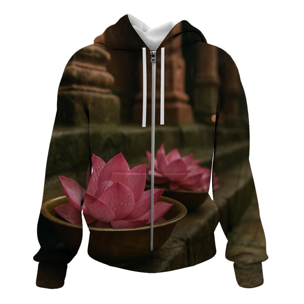Monsoon Lotus On Temple Step heavyweight hoodies