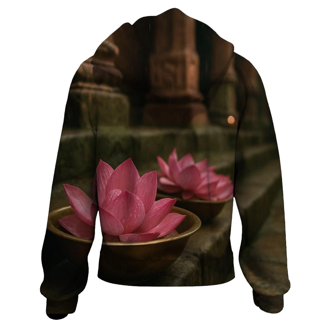 Monsoon Lotus On Temple Step heavyweight hoodies