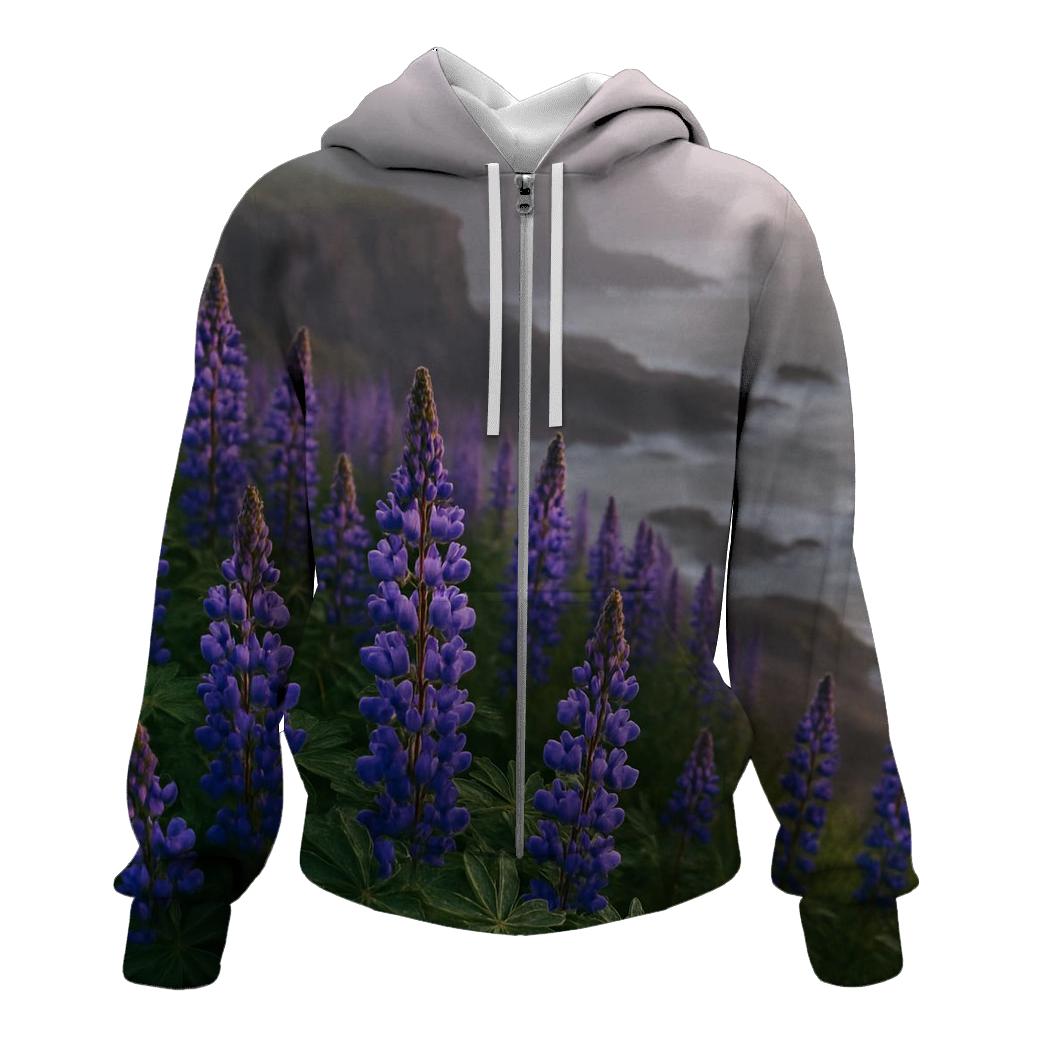 Wild Lupines Along Foggy Coastline custom hoodies