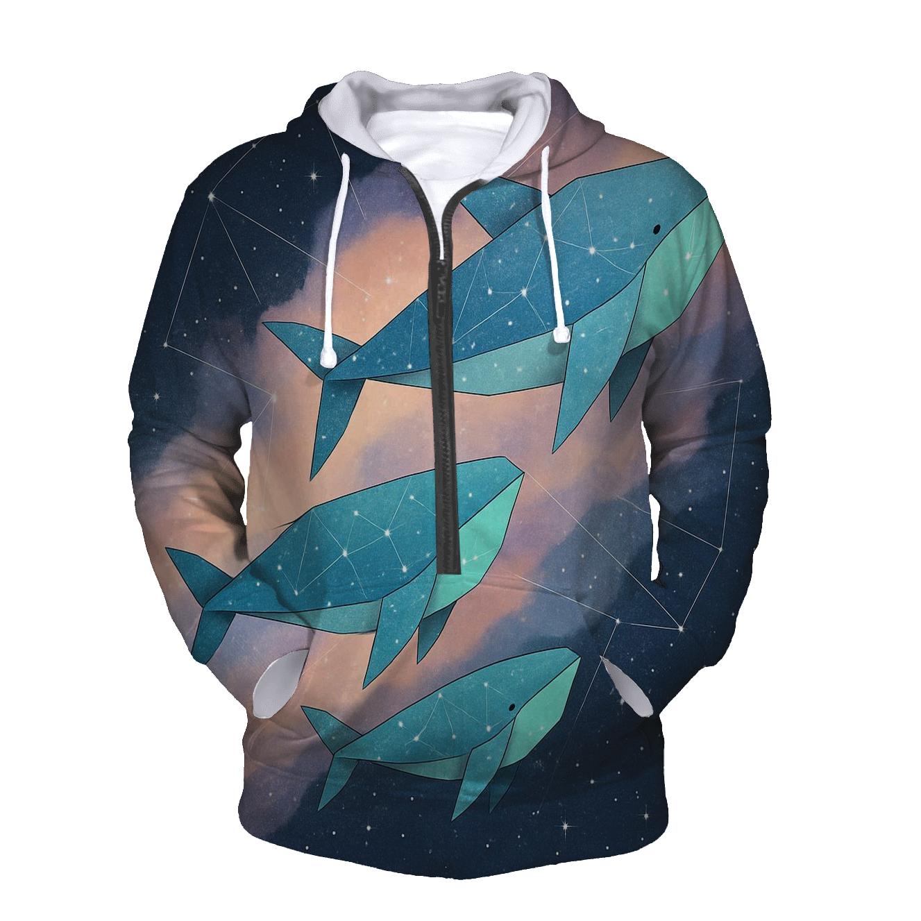 Cosmic Origami Whales zip-up hoodies