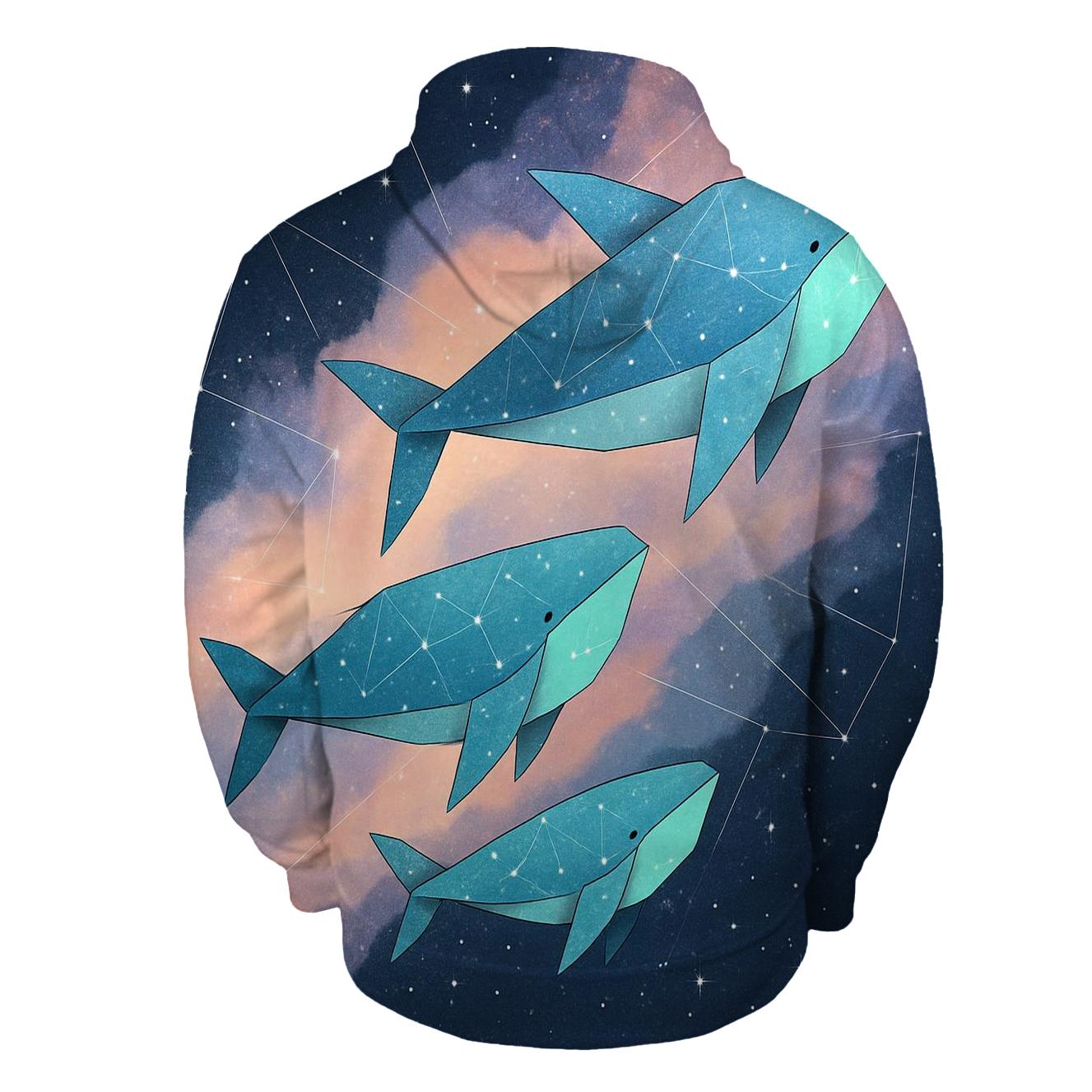 Cosmic Origami Whales zip-up hoodies