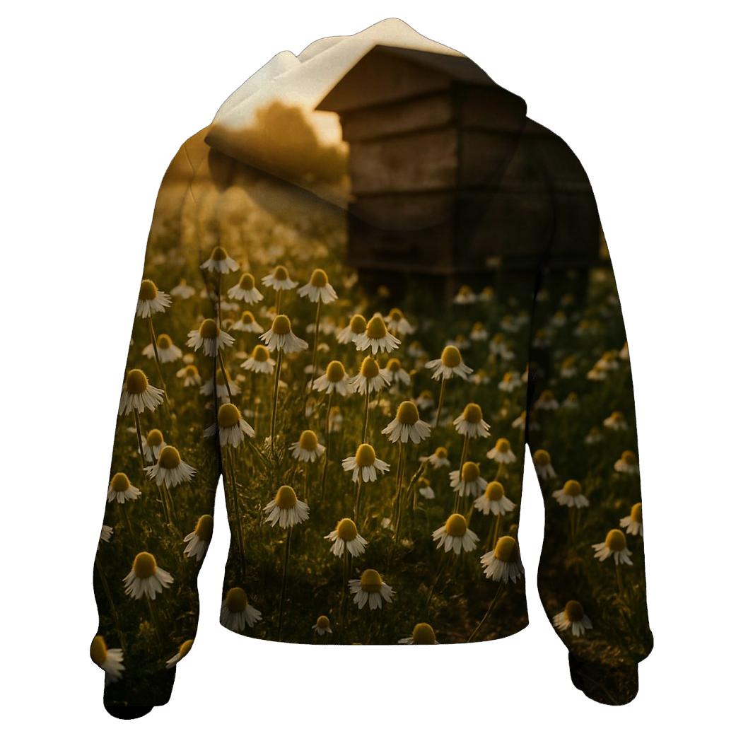 Sunlit Field Of Chamomile Beside Old Apiary zip-up hoodies