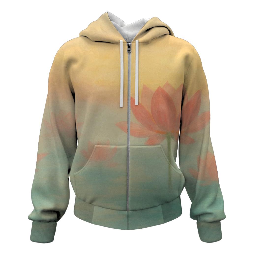 Gentle Dawn Lotus Field embroidered hoodies