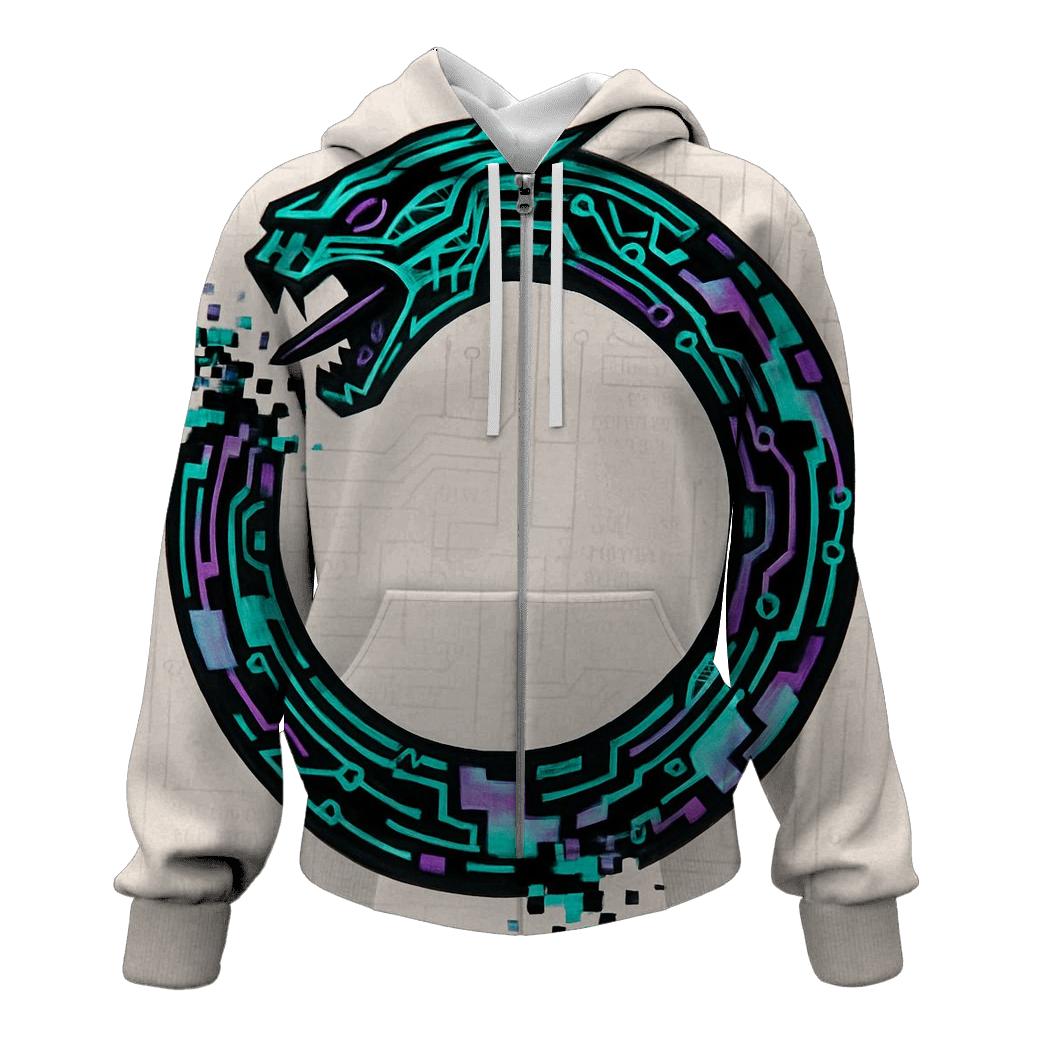 Digital Glitch Ouroboros Circuit premium hoodies