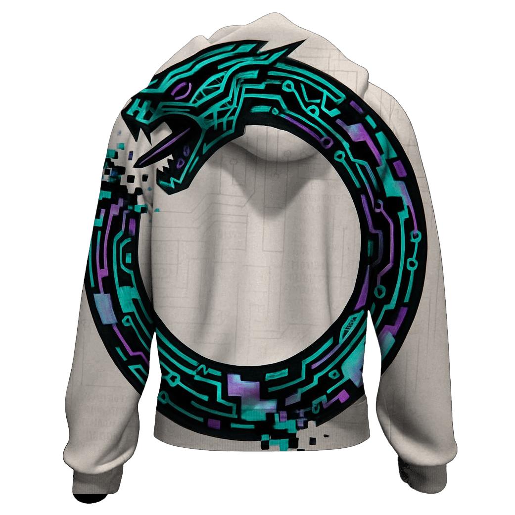 Digital Glitch Ouroboros Circuit premium hoodies