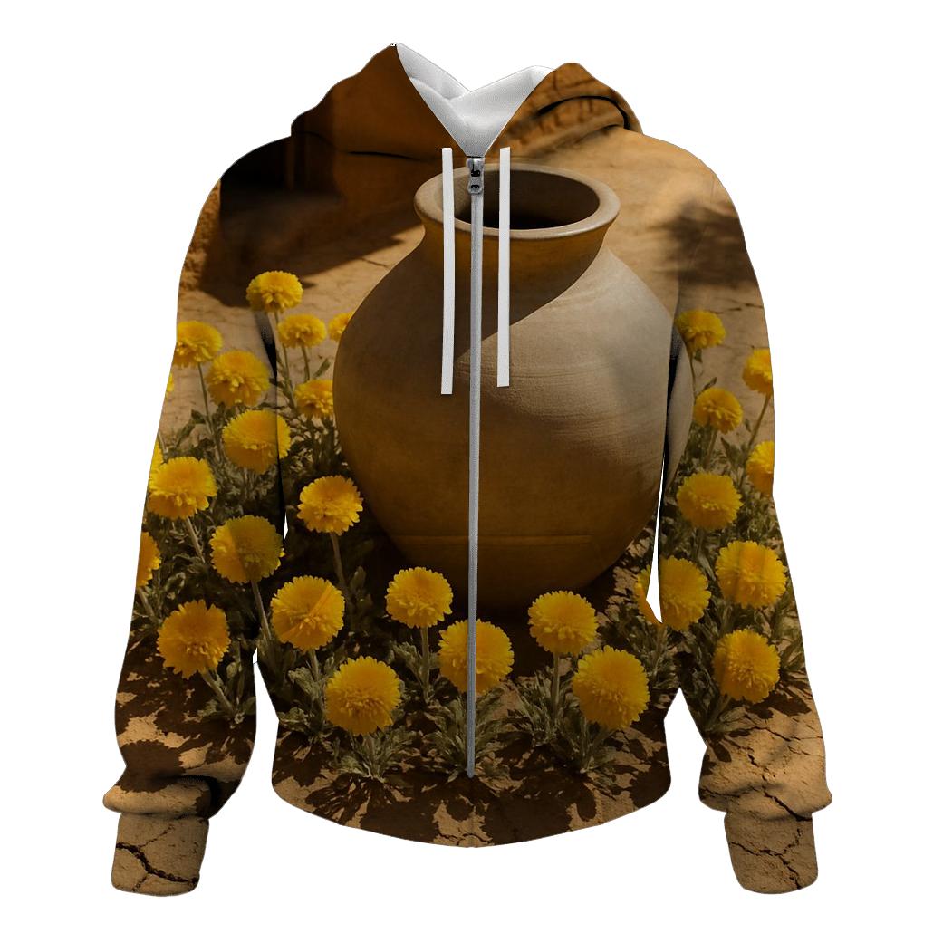 Desert Marigolds Around Clay Water Jar heavyweight hoodies