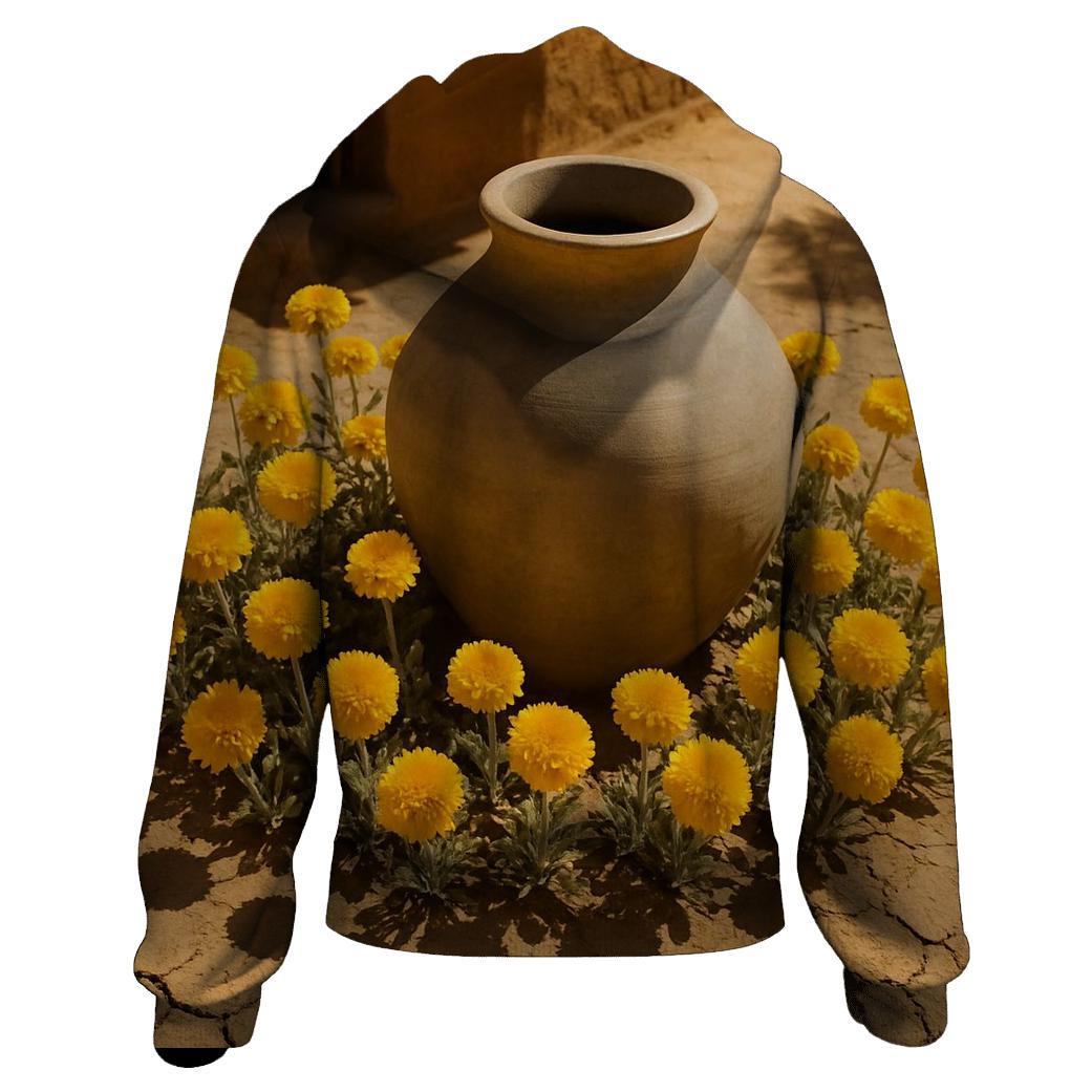 Desert Marigolds Around Clay Water Jar heavyweight hoodies