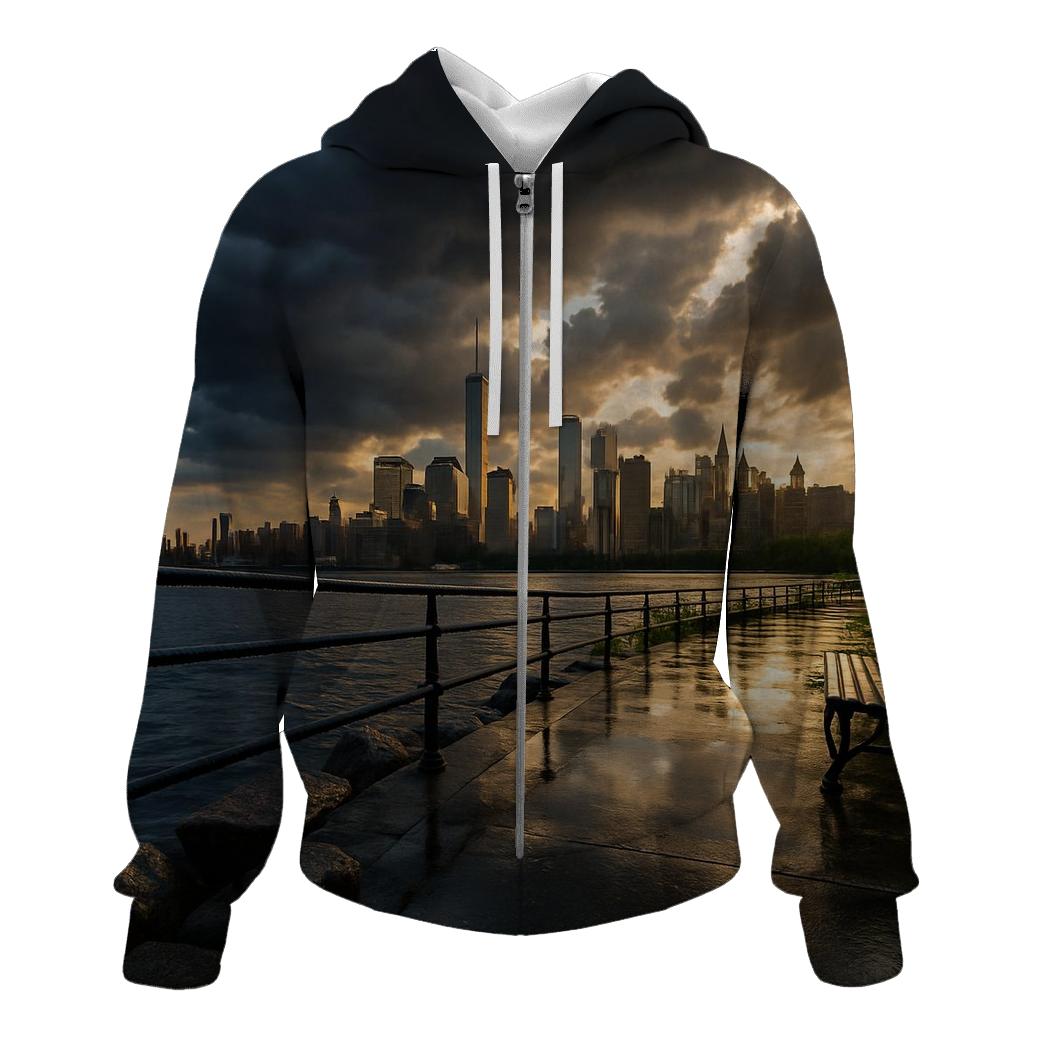 Thunderstorm Clearing Over The Bronx Shoreline heavyweight hoodies