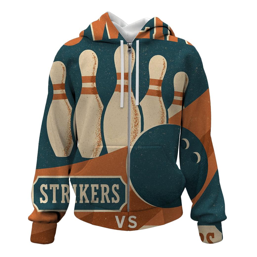 Retro Bowling Alley League Poster printed hoodies