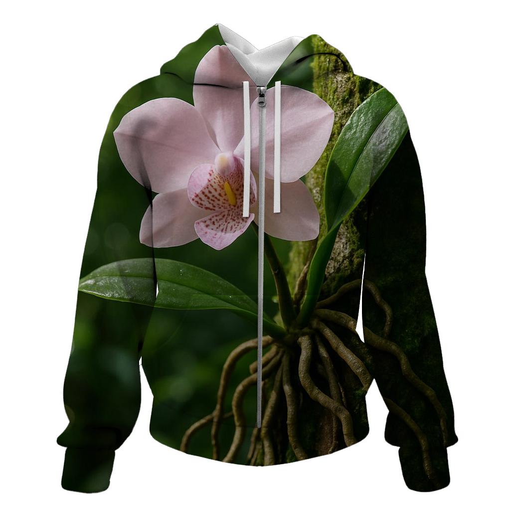 Wild Orchid On Rainforest Tree Trunk embroidered hoodies