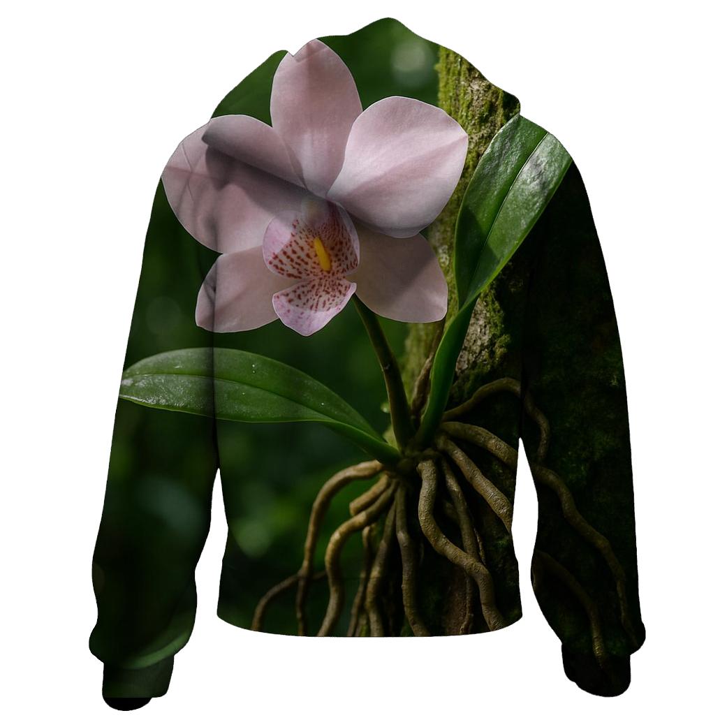 Wild Orchid On Rainforest Tree Trunk embroidered hoodies
