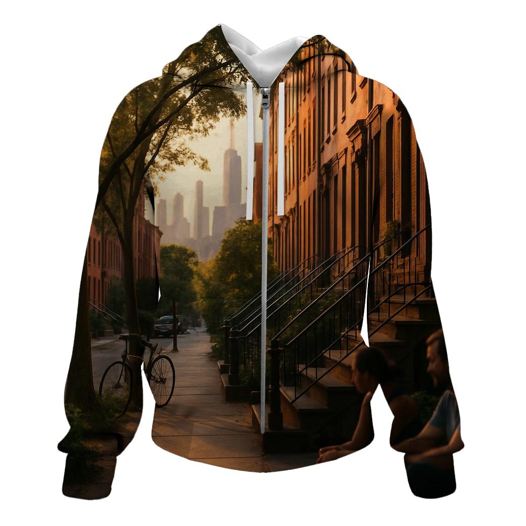 Brooklyn Brownstone Block With Distant Skyline hoodie designs