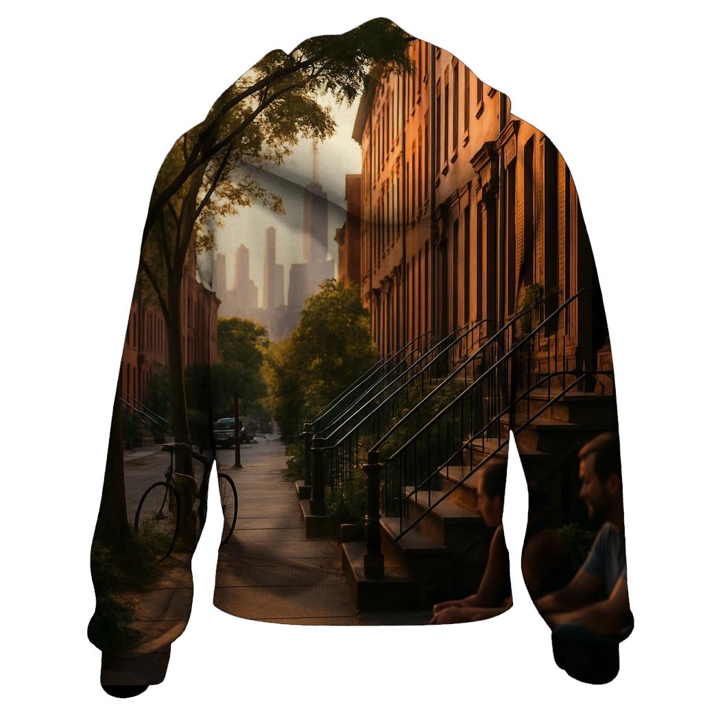 Brooklyn Brownstone Block With Distant Skyline hoodie designs