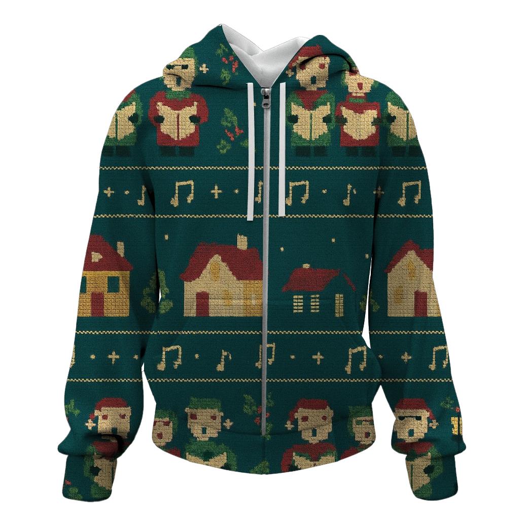 Festive Carolers Village Panel Design hoodie trends