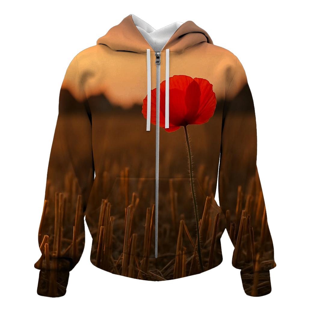 Poppy Remnant In Harvested Wheat Field embroidered hoodies