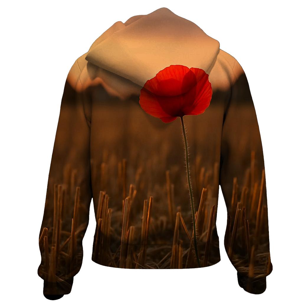 Poppy Remnant In Harvested Wheat Field embroidered hoodies
