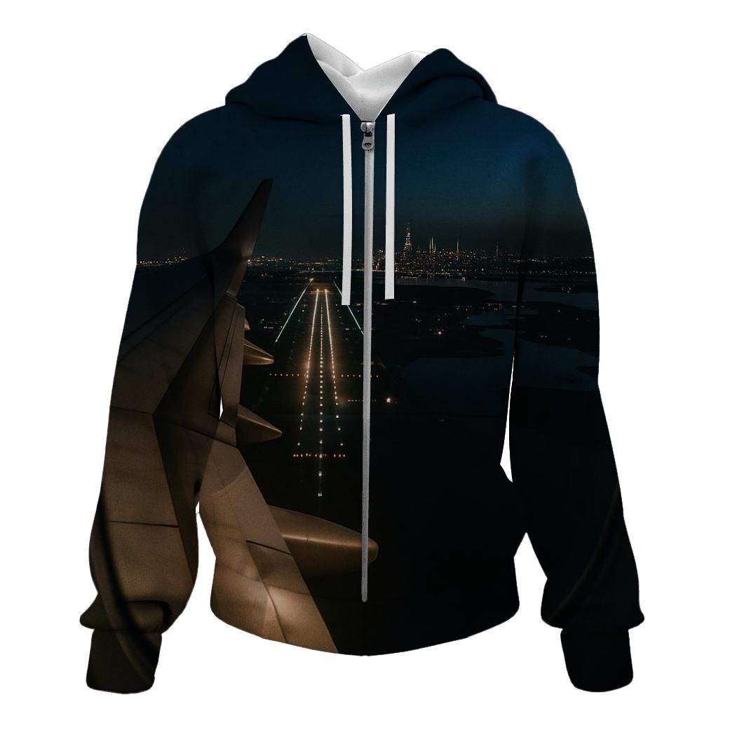 Night Landing Over Jamaica Bay Toward Manhattan lightweight hoodies