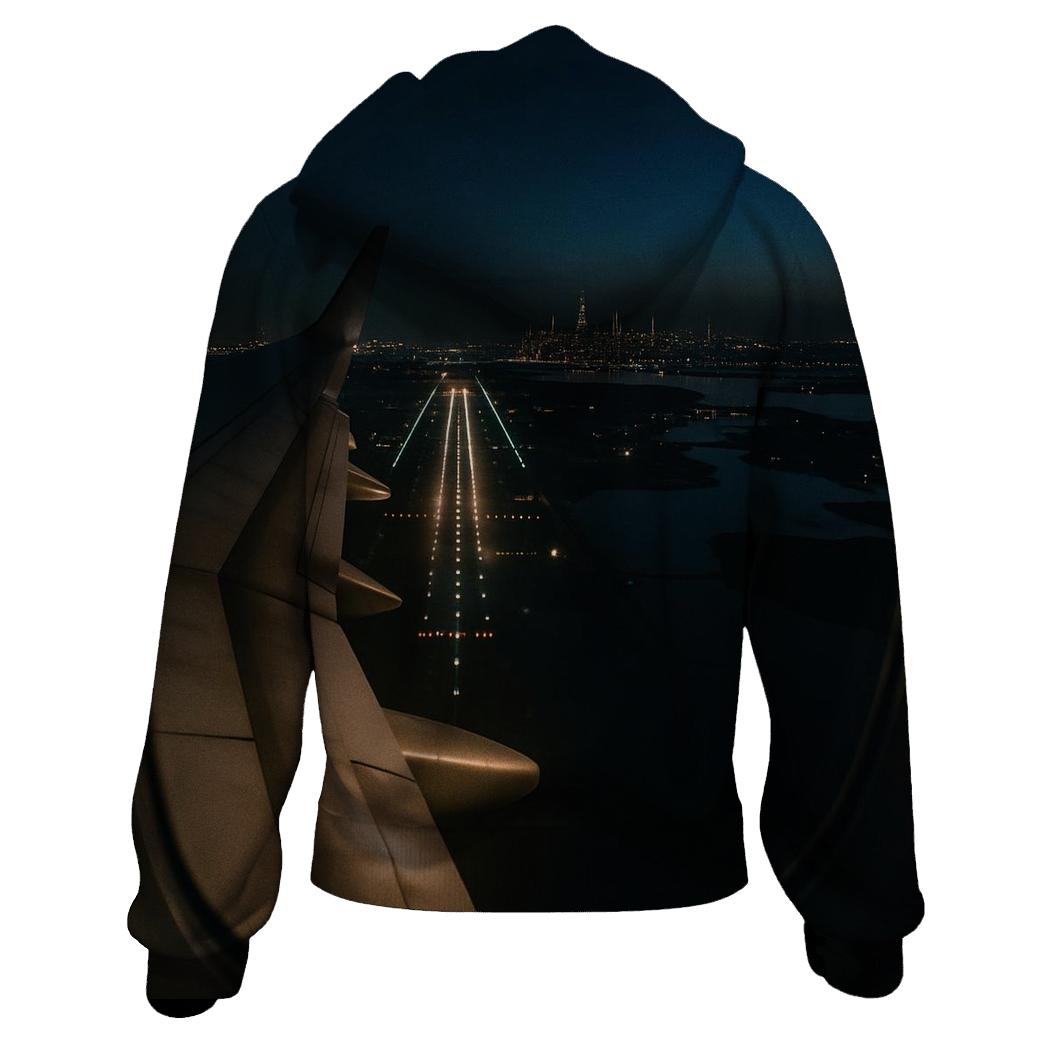 Night Landing Over Jamaica Bay Toward Manhattan lightweight hoodies