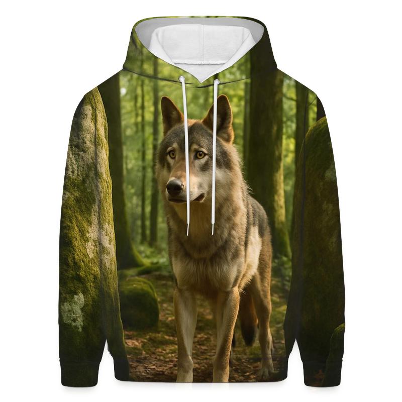 Eurasian Wolf At Ancient Forest Megaliths premium hoodies