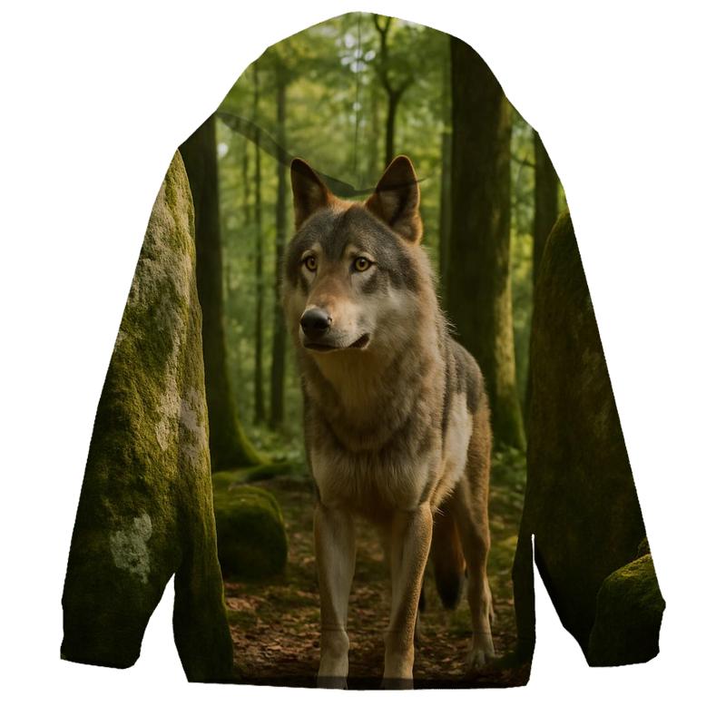 Eurasian Wolf At Ancient Forest Megaliths premium hoodies