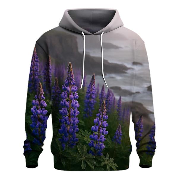 Wild Lupines Along Foggy Coastline premium hoodies