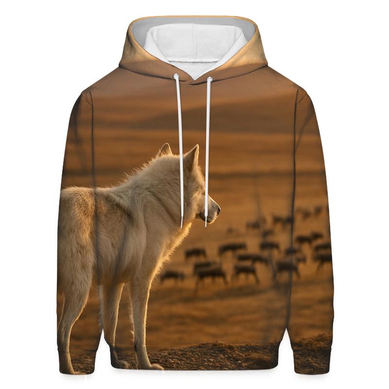 Tundra Wolf On Caribou Migration Ridge premium hoodies