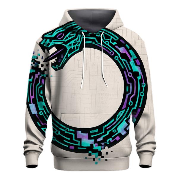 Digital Glitch Ouroboros Circuit premium hoodies
