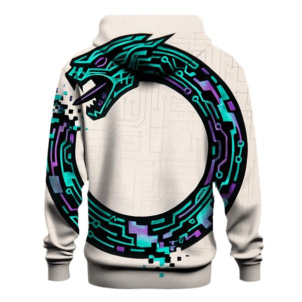 Digital Glitch Ouroboros Circuit premium hoodies